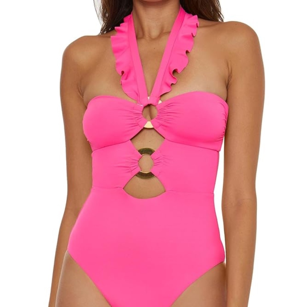 Soluna Swim Women's Buckle Up One Piece Bandeau Cut Out Neck and Removable Cups